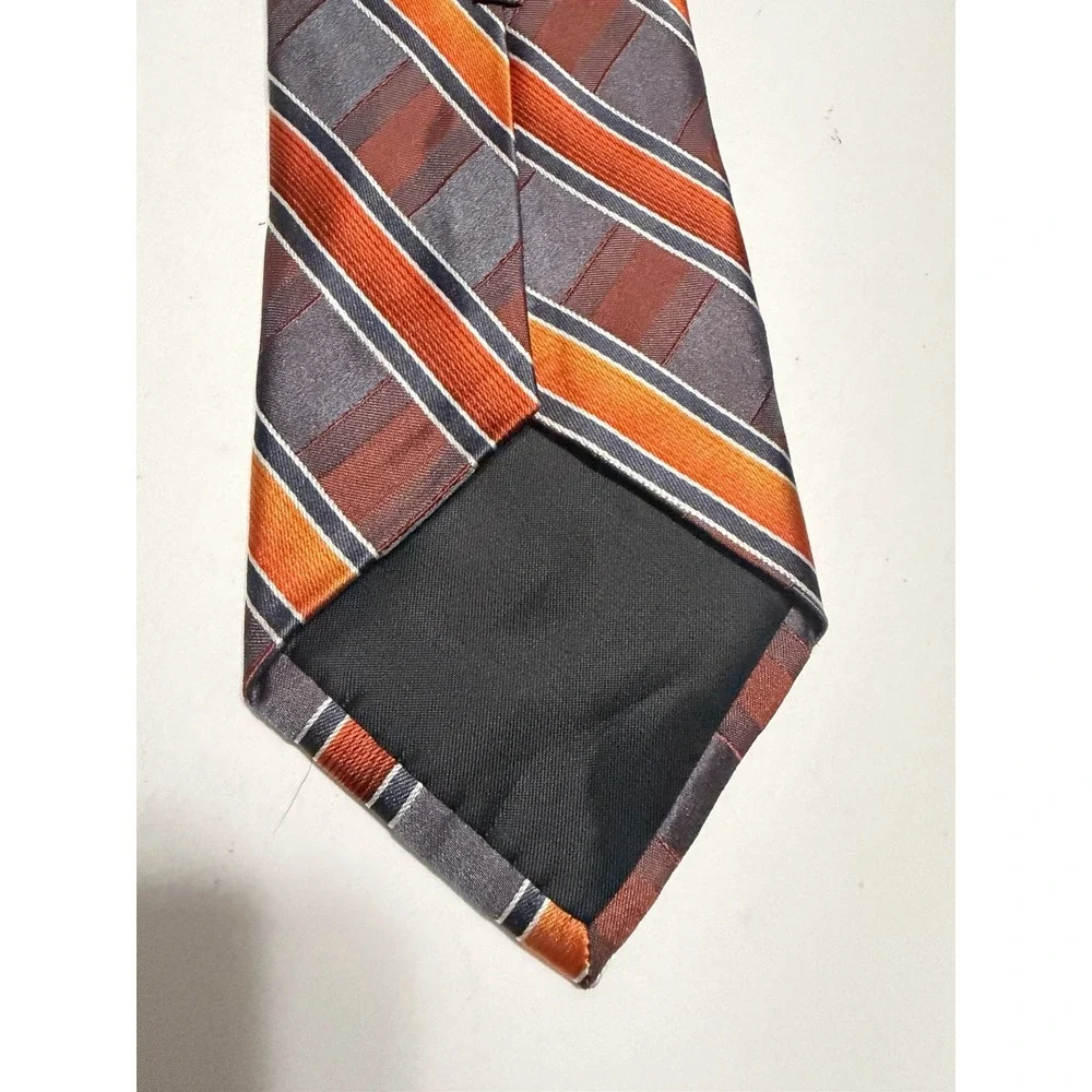 Arrow Mens Silk Necktie Orange Grey Brown Striped Formal Business Tie